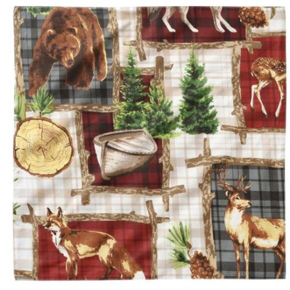 C&F Home Rustic Cabin 4 Napkins Set Fox Deer Bear Woods 20x20- NWT - Picture 2 of 5